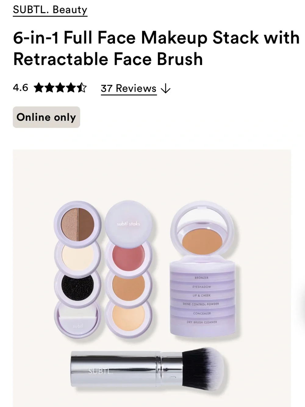 NWT SUBTL. Beauty 6-in-1 Full Face Makeup Stack with Duel-Ended Face Brush